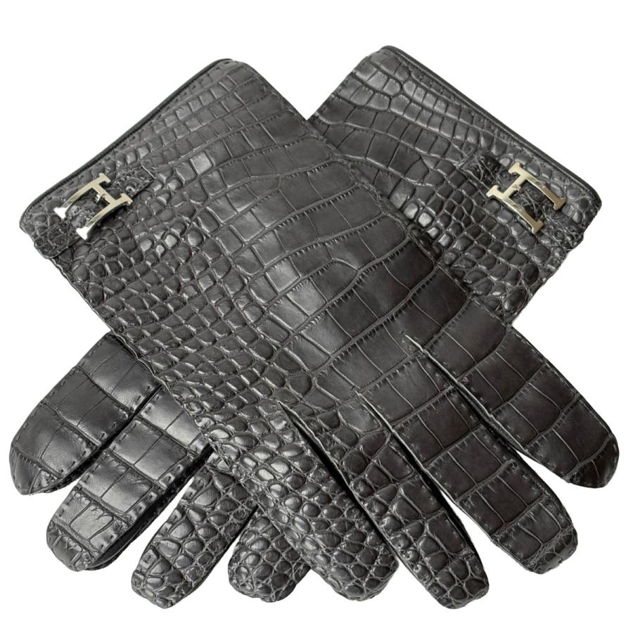 【新品】 エルメス ラムスキン レザーグローブ メンズ8 1/2 シルク裏地 中古 ＜エルメス / HERMES＞ グローブ 手袋 クロコダイル ラムスキン 8