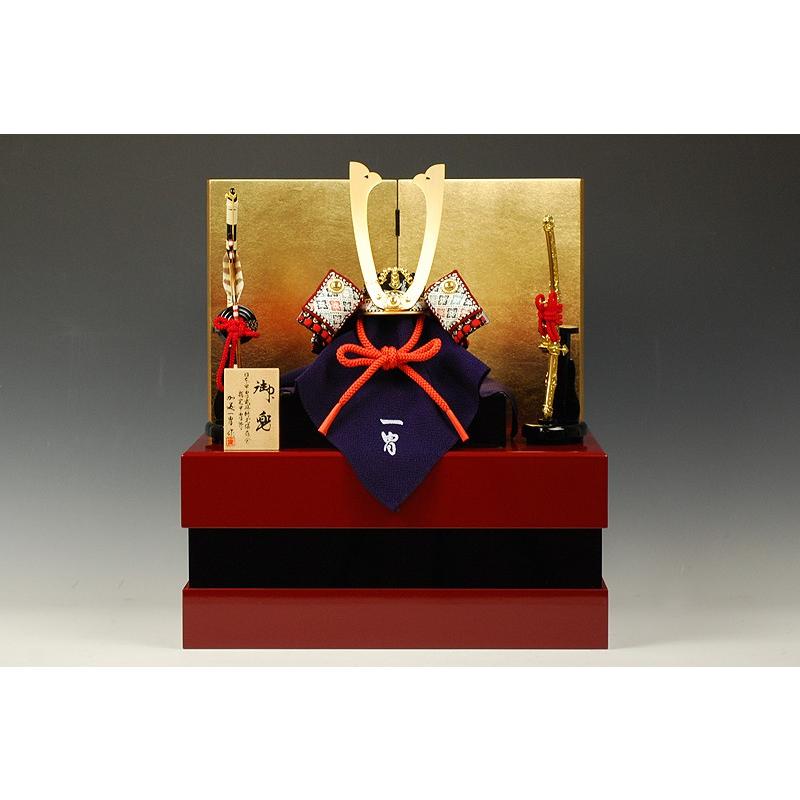 新品未使用「加藤峻厳」江戸甲冑 四分乃壱「兜」貝桶飾り 端午の節句 五月人形 江戸甲冑】四分の一 赤糸長鍬之御甲冑収納飾り 加藤一冑作−人形の