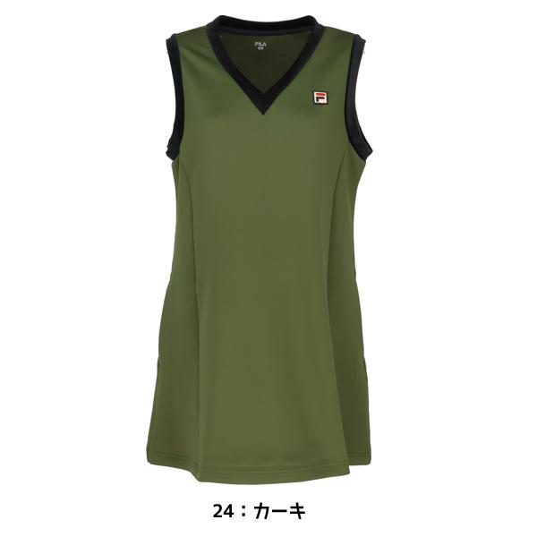 FILA（フィラ） テニスウエア 無地 ノースリーブ Vネックワンピース