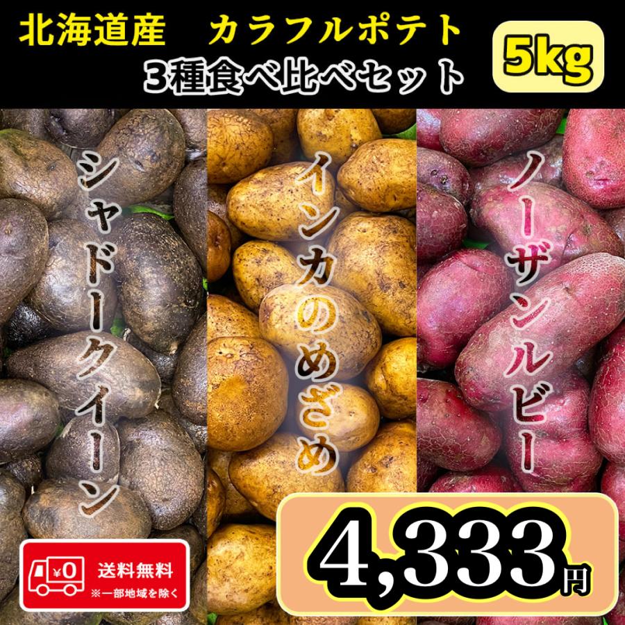 北海道産 カラフルポテト3種食べ比べセット 5kg 送料無料 北海道産 カラフルポテト3種食べ比べセット 5kg 送料無料