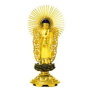 仏像 仏具 木製金箔 平安丸台 阿弥陀如来像　浄土真宗　（西） 肌粉 青蓮華 4．5