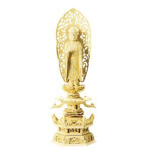 仏像 仏具 総白木 六角台座ケマン付 舟立阿弥陀如来像 （浄土宗） 金泥 
