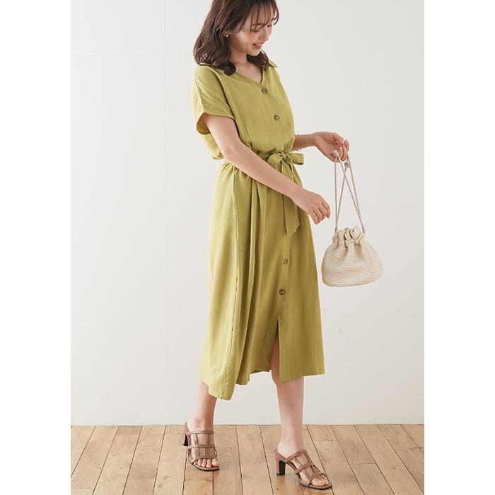 ワンピース フロントボタン 襟付き ロングワンピース リネンブレンド 麻 羽織 ガウンワンピース 半袖 Vネック 韓国 襟付きフロントボタンワンピース フューティアランド 通販 Yahoo ショッピング