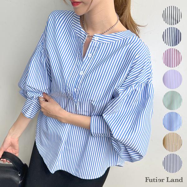 Futier Land ブラウス ハイネック ボーダー柄 オフィス Futier Land ブラウス ハイネック ボーダー柄 オフィス