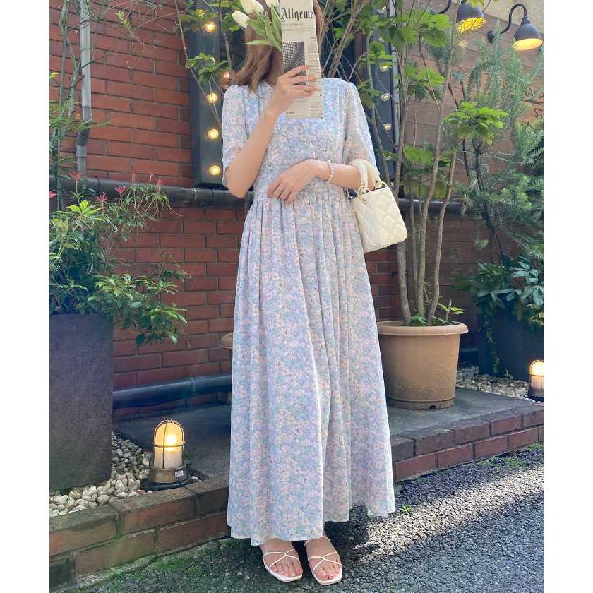 ワンピース ロングワンピース 花柄 フラワー Vネック 半袖 カシュクール フレアワンピース 韓国 ファッション / フラワーシフォンマキシワンピース|futier-land|13