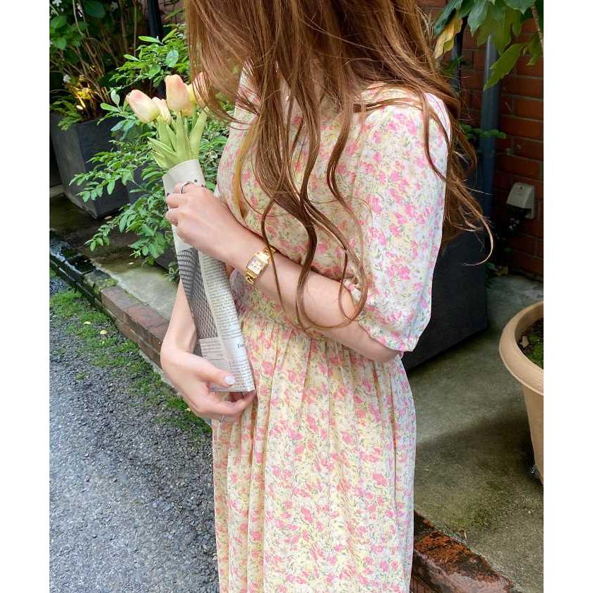ワンピース ロングワンピース 花柄 フラワー Vネック 半袖 カシュクール フレアワンピース 韓国 ファッション / フラワーシフォンマキシワンピース|futier-land|14