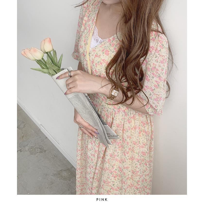 ワンピース ロングワンピース 花柄 フラワー Vネック 半袖 カシュクール フレアワンピース 韓国 ファッション / フラワーシフォンマキシワンピース|futier-land|08