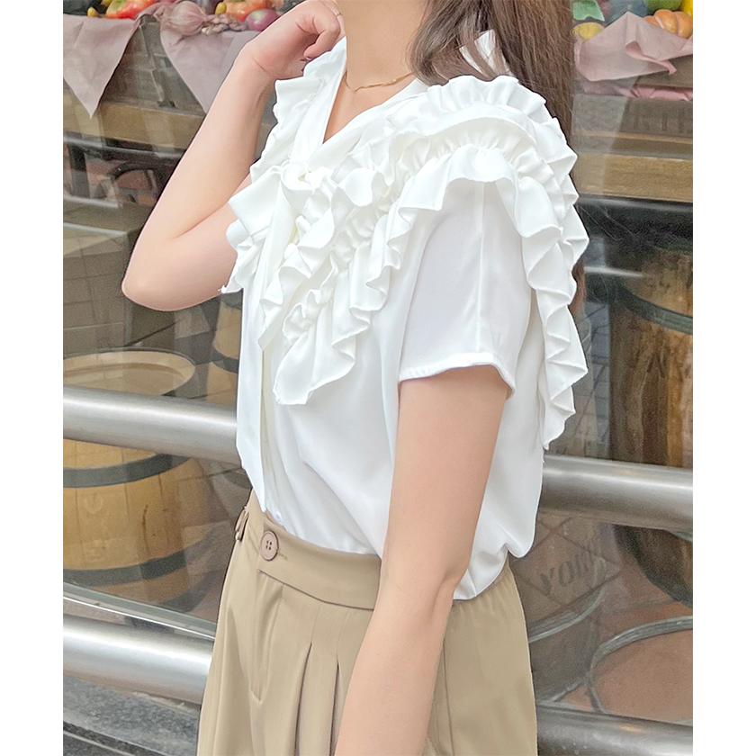 ※新品未使用タグ付き※フォーリアブリランテ　フレンチスリーブシャツ Futier Land（フューティアランド） ブラウス トップス フリル リボン