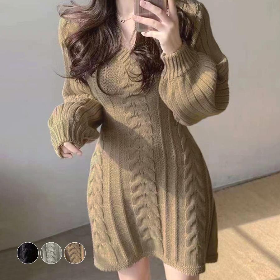 ニット ニットワンピース ミニワンピース エレガント カジュアル 上品 大人可愛い 韓国 ファッション ボリューム袖ケーブルニットミニワンピース フューティアランド 通販 Yahoo ショッピング