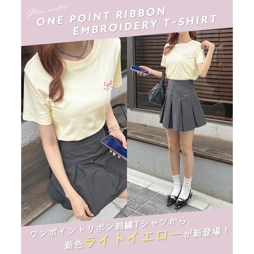 コットン100％ 綿100％ リボン Tシャツ ぴったり 可愛い TEE シンプル 半袖  レディース  夏 春 / ワンポイントリボン刺繍Tシャツ｜futier-land｜06