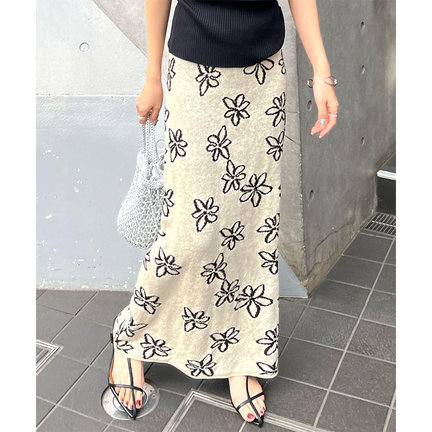 Futier Land（フューティアランド） 花柄 スカート ニット ジャガード