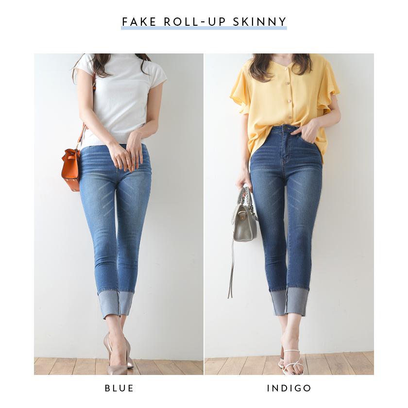 パンツ スキニーパンツ フェイクロールアップ ジーンズ デニム スキニージーンズ ボトム タイト レギンスパンツ 韓国 フェイクロールアップスキニー フューティアランド 通販 Yahoo ショッピング
