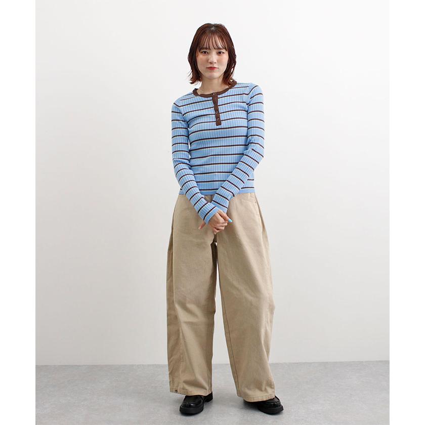 ★美品 FUMIKA UCHIDA ボーダー Uネック リブタントップ Navy Futier Land（フューティアランド） リブニット ボーダー トップス