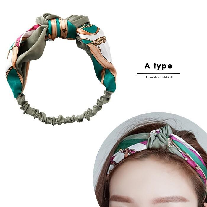 ヘアバンド ターバン スカーフ柄 リーフ柄 配色 ヘアアクセサリー ヘア