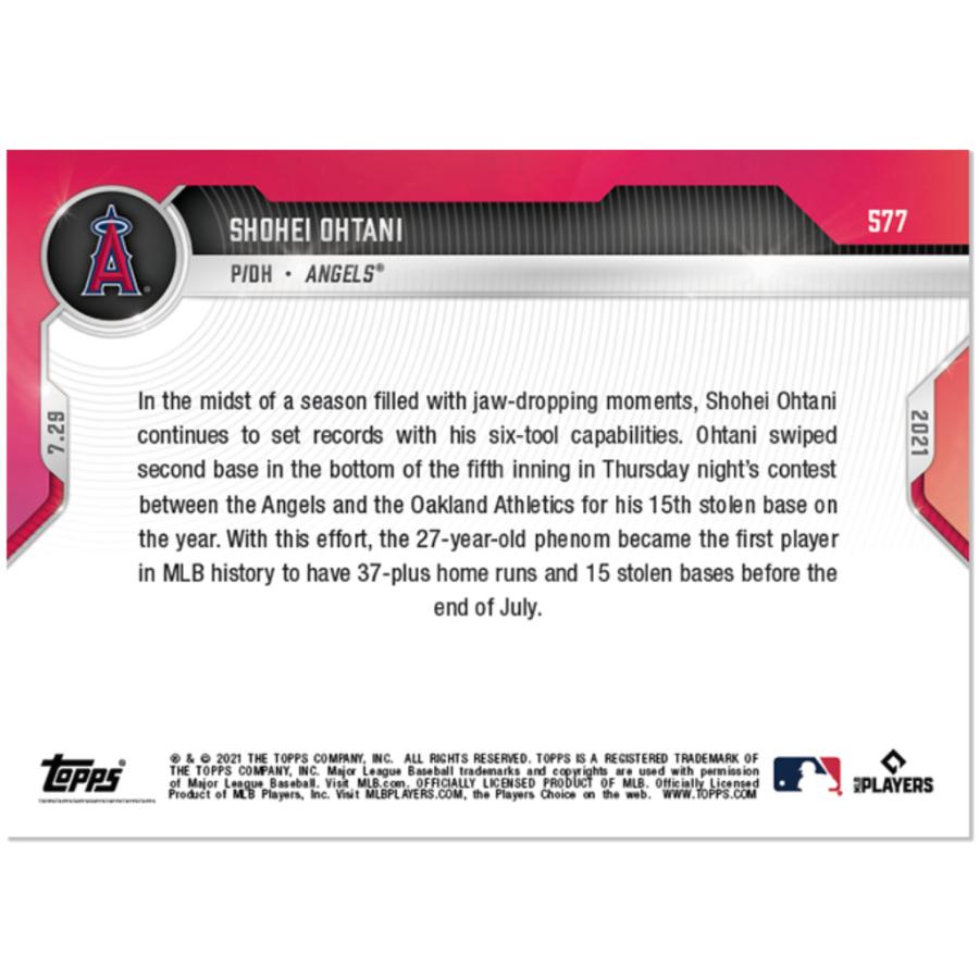 大谷翔平 #577 MLB史上初8月前に37本以上のHRと15以上の盗塁記念 カード グッズ 1st Player in History 2021 MLB TOPPS NOW Shohei Ohtani｜futoinu-shokai｜03