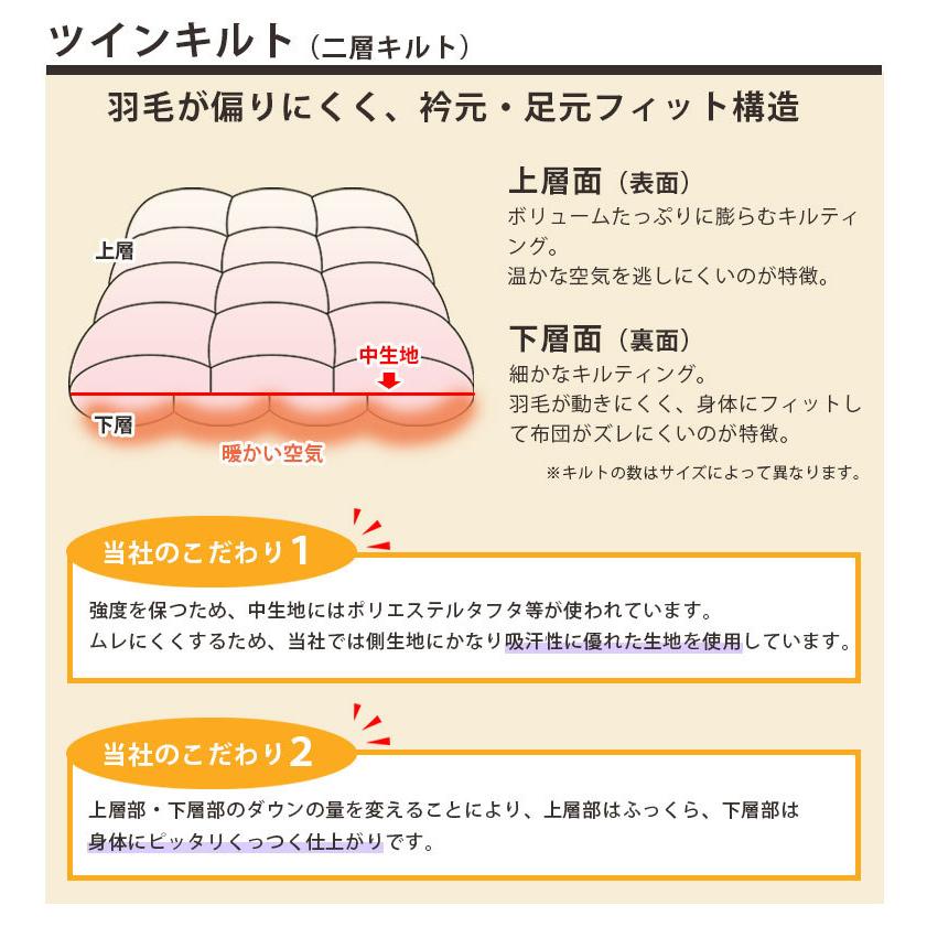 羽毛布団 冬用 マザーグース95% シングル 150×210 ツインキルト 二層 80サテン 超長綿 綿100％ ハンガリー産 1.1kg 1.2kg 1.3kg 1.4kg 1.5kg タキリビング｜futon-de-happy｜09