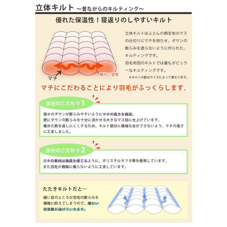 羽毛布団 冬用 ダウン93% セミダブル 170×210 立体キルト 80サテン 超長綿 綿100％ ハンガリー産 1.4kg 1.5kg 1.6kg 1.7kg 1.8kg タキリビング_8