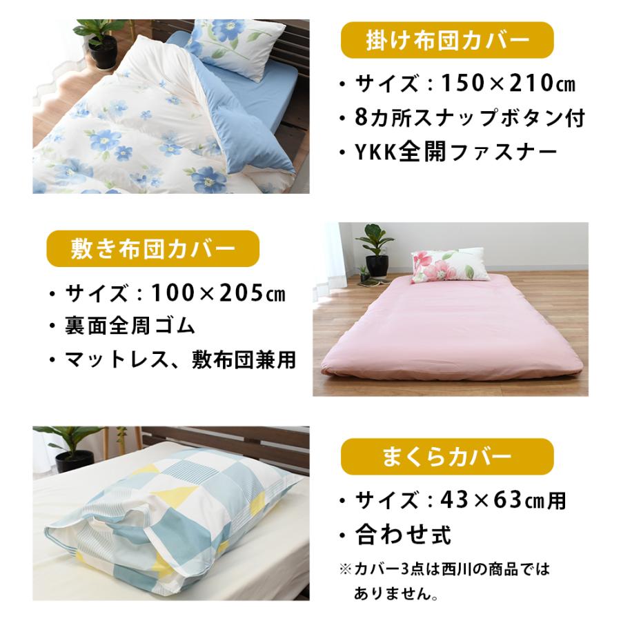 布団セット シングル 6点セット 西川 ホコリが出にくい 抗菌 ふとん 組布団 カバー付き 圧縮 set | 西川 | 09