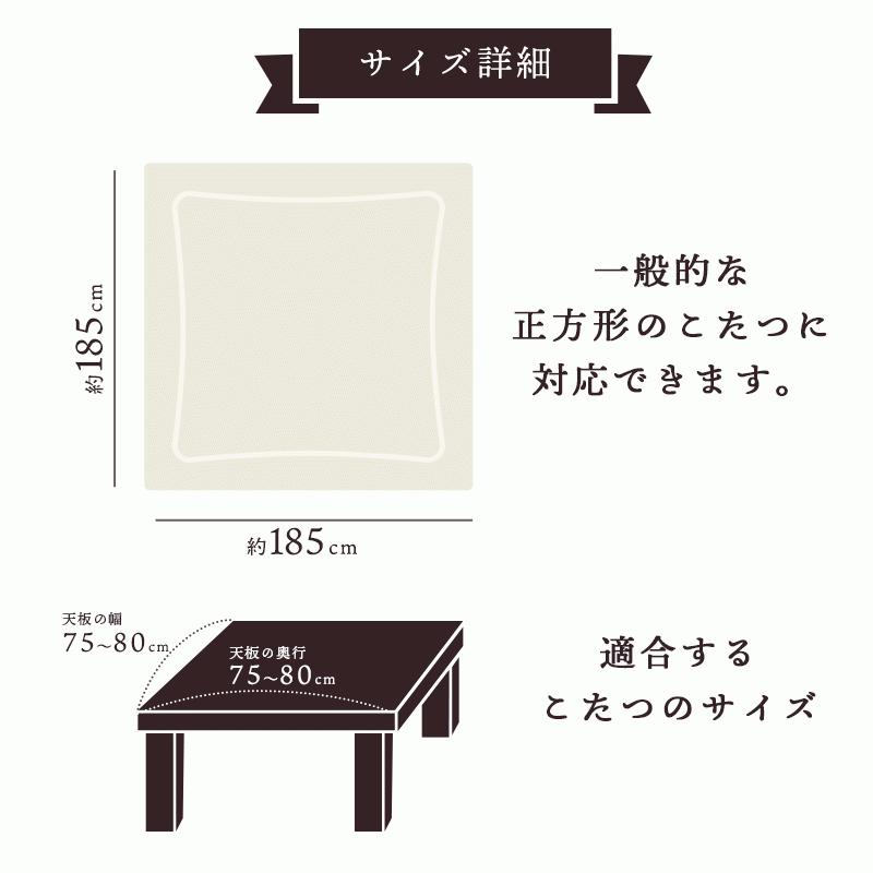 こたつ布団 正方形 185×185cm ねこ柄 フランネル＆シープ調ボア