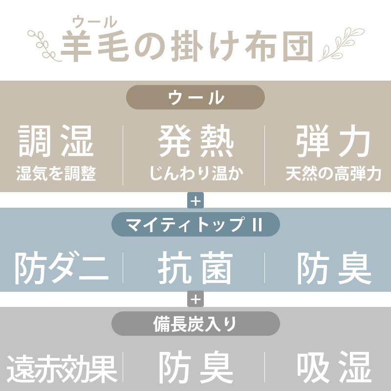 羊毛 掛け布団 ダブル ウール50% 羊毛混 備長炭入り テイジン