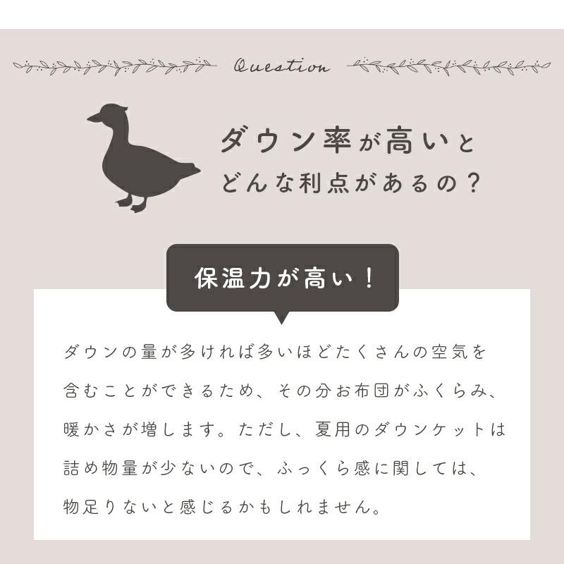 羽毛肌掛け布団 シングル ダウン85％ 300g リサイクルダウン使用 日本製 ダウンケット 洗える羽毛肌布団 夏の羽毛布団 京都羽毛｜futon｜11