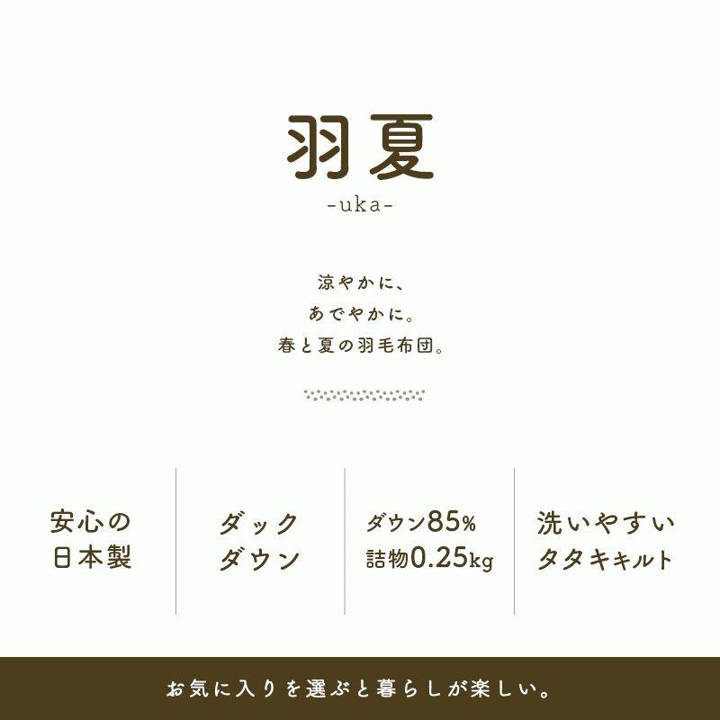 羽毛肌掛け布団 シングル ダウン85％ 250g 日本製 春夏用 ウォッシャブル ダウンケット ふとん 京都羽毛 羽夏 うか |  | 08