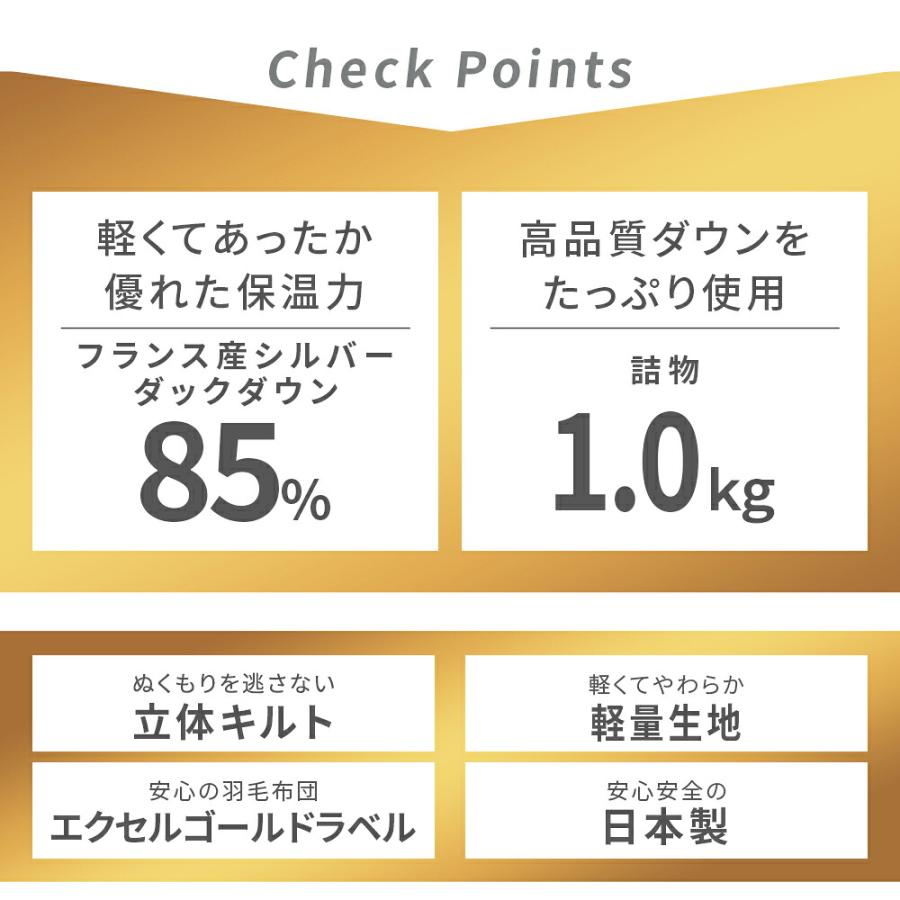 羽毛布団 シングル フランス産 ダックダウン85％ 1.0kg 日本製