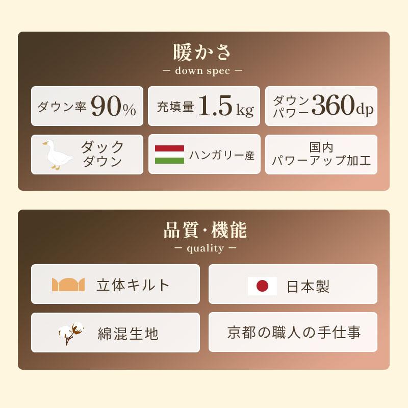 羽毛布団 シングル超ロング 150×230cm ハンガリー産ホワイトダウン90％羽毛掛け布団 日本製 京都羽毛 |  | 03