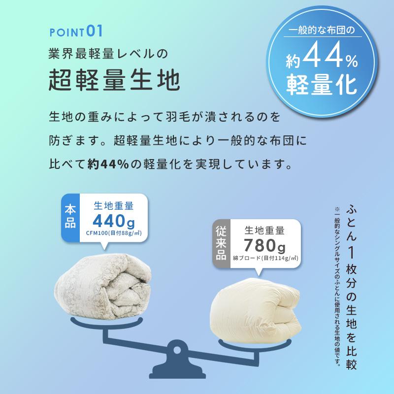 羽毛布団 シングル 暖かいふとん ダウン93％ 0.7kg 日本製 超軽量 軽い 暖かい 羽毛掛け布団 プレミアムゴールド｜futon｜08