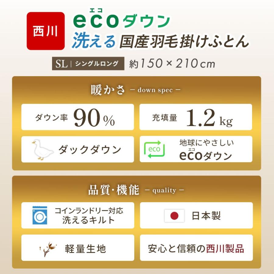 西川（nishikawa） コインランドリーで洗える羽毛布団 シングル ダウン