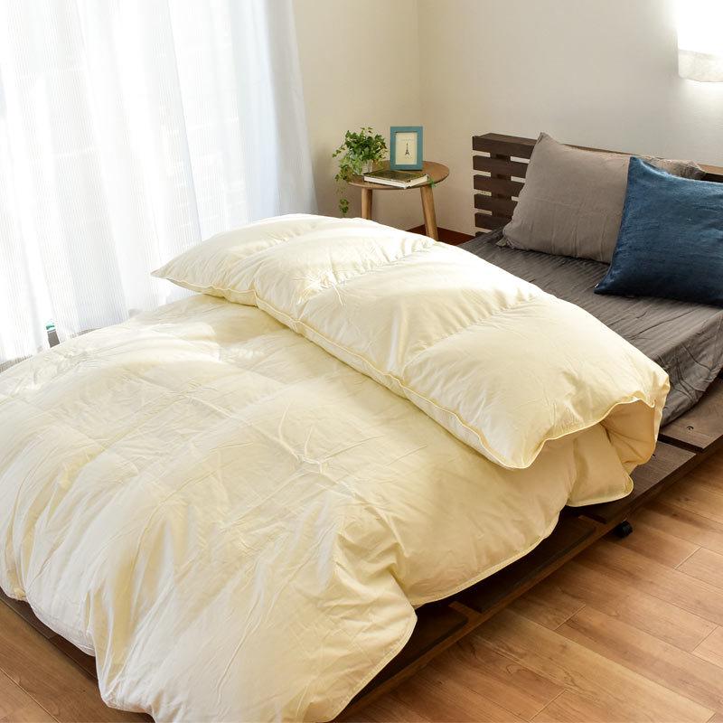 羽毛布団 セミダブル マザーグース 2層 超長綿 ロイヤル 日本製 生成り