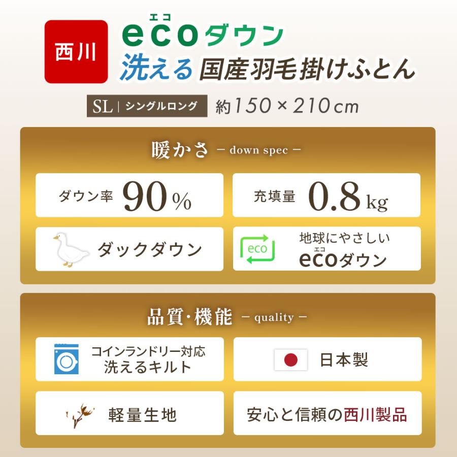 西川（nishikawa） コインランドリーで洗える羽毛布団 シングル ダウン