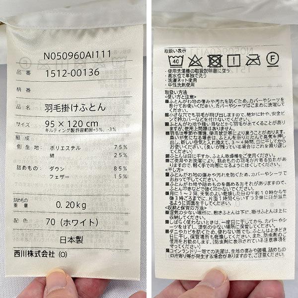 西川 羽毛布団 ベビー 掛け布団 日本製 ダウン85％ 厚手200g入り 洗える ベビーふとん 合掛け布団 baby