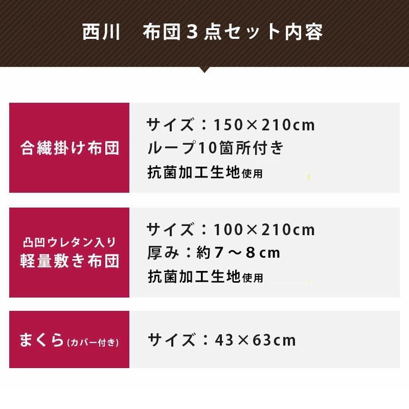 布団セット シングル 6点セット 西川 ホコリが出にくい 抗菌 組布団 無地リバーシブル カバー付き ふとん set 圧縮 | 西川 | 09