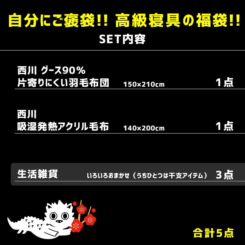 福袋 2024 羽毛布団 シングル 西川 グースダウン90％ 日本製 羽毛掛け布団 吸湿発熱アクリル毛布 他 計5点セット｜futon｜02