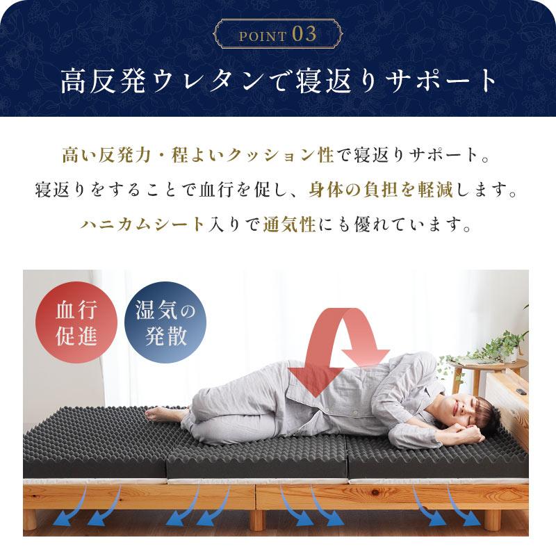高反発マットレス シングル 日本製 ハニカムシート入り 三つ折り 凹凸