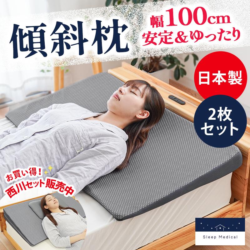 枕 低反発 2個セット なだらか傾斜枕 2枚セット 低反発枕 幅100cm 日本製 低反発ウレタン