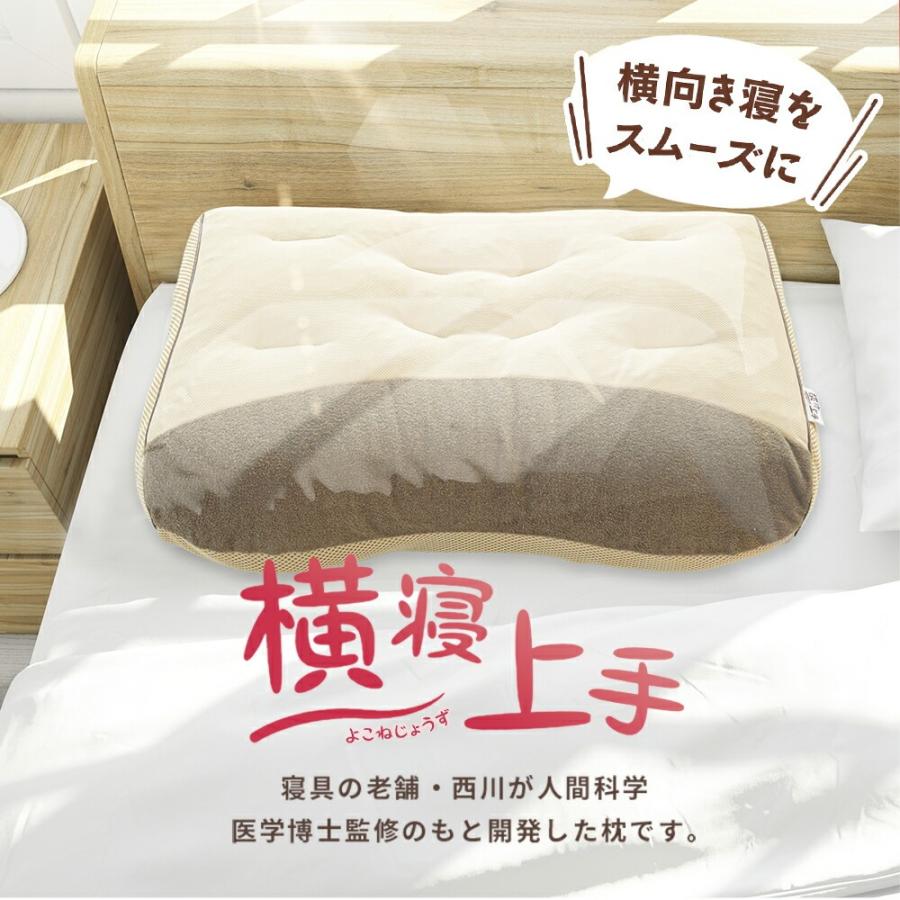 枕 横向き寝用 西川 横寝上手 2個セット 肩こり 洗える枕 パイプ わた 高さ調整 調節 横向きまくら 快眠枕 横向き寝まくら | 西川 | 03