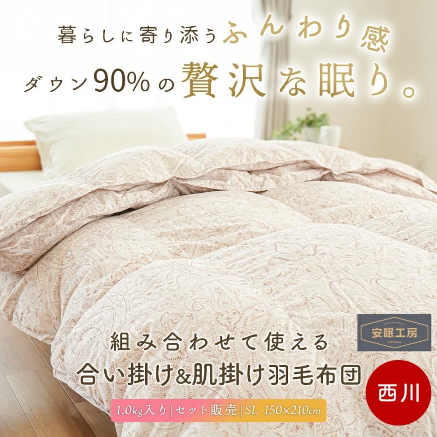 西川 羽毛布団 シングル ホワイトダウン90％ 2枚合わせ 1.0kg 日本製