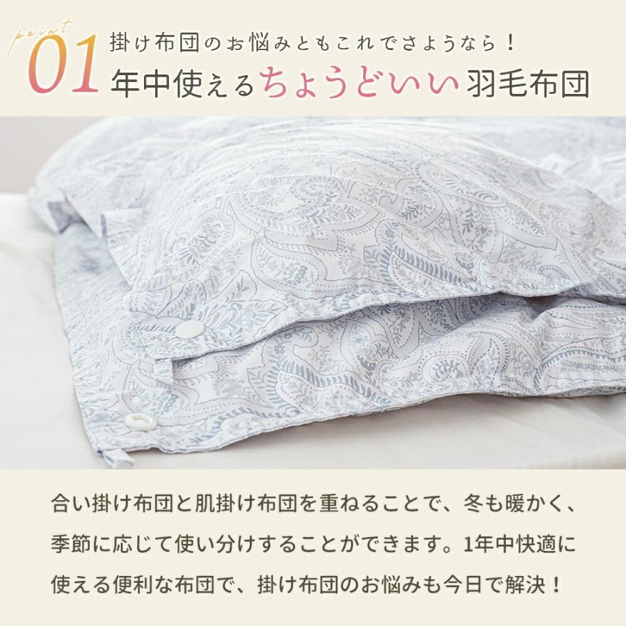 西川 羽毛布団 シングル ホワイトダウン90％ 2枚合わせ 1.0kg