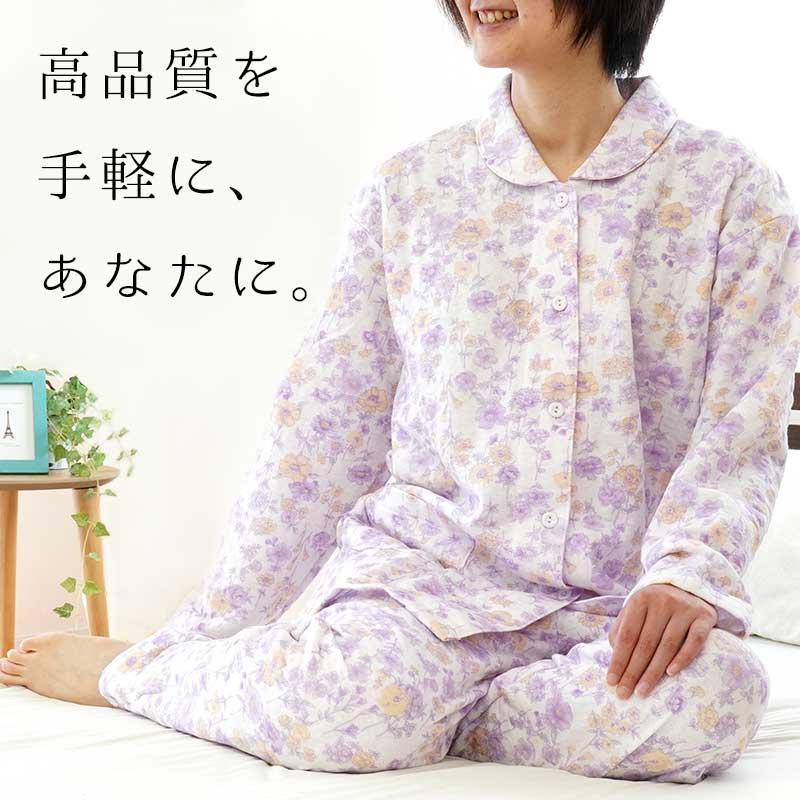 暖かいパジャマ レディース 日本製 秋 冬 中わた入りキルト 長袖 長ズボン 花柄 婦人パジャマ レディス M L W 7210 5900 こだわり安眠館 ヤフーショッピング店 通販 Yahoo ショッピング