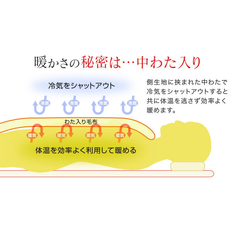 送料無料 4/30 09:59迄 毛布 シングル 西川 暖かい わた入り マイヤー毛布 140×200cm 衿付き ブランケット 冬 2RL4825｜futonnotamatebako｜07