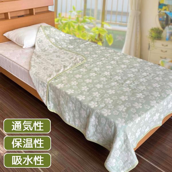 ガーゼケット 三河木綿 四重織ガーゼケット グリーン 和柄 : ふとん 