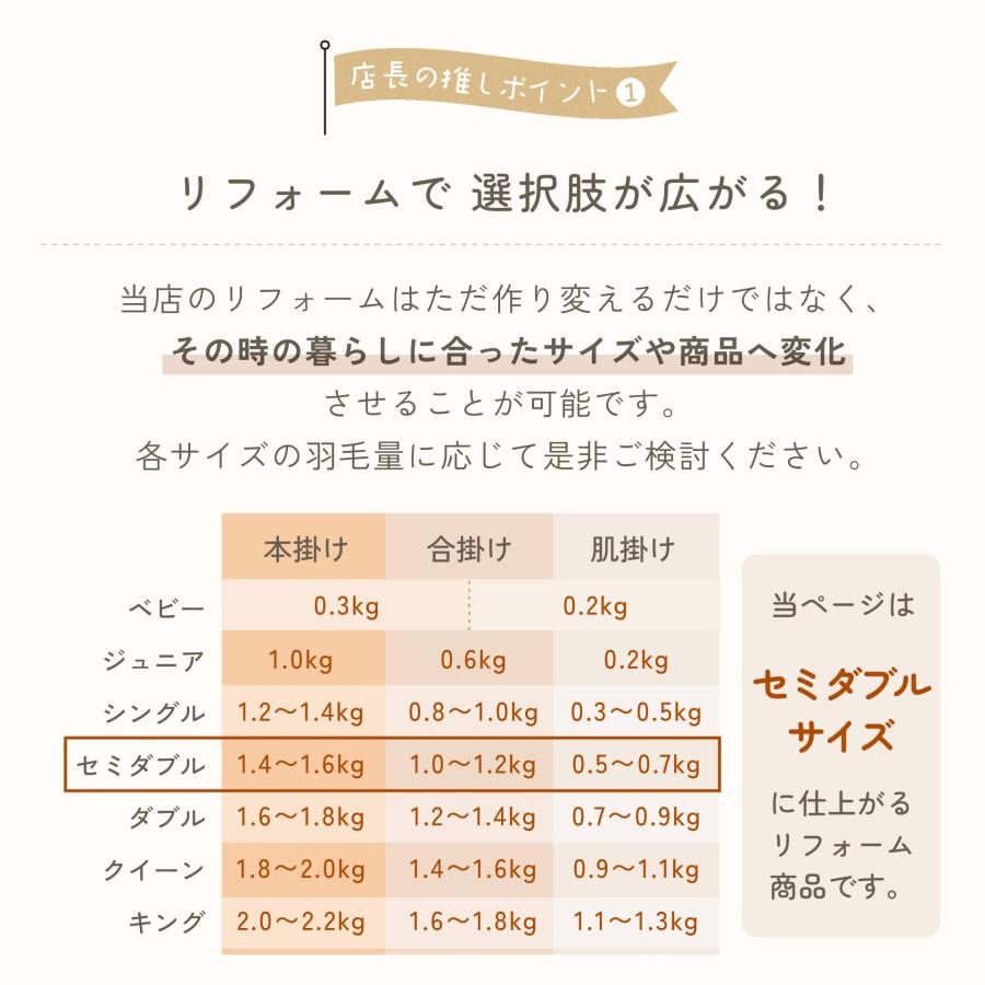 シングル→セミダブル 羽毛布団 サイズ変更 足し羽毛サービス シングル→セミダブル 羽毛布団 サイズ変更 足し羽毛サービス