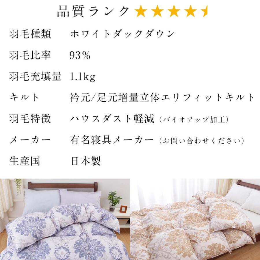 西川 羽毛布団 シングル ホワイトダックダウン93％ ハウスダスト軽減 
