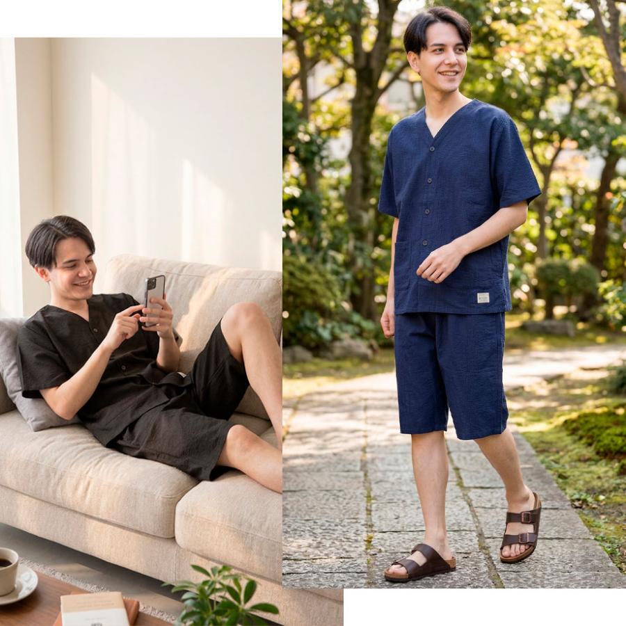ToRiCo メンズ パジャマ コットン 綿 ルームウェア 半袖 ワッフル 夏