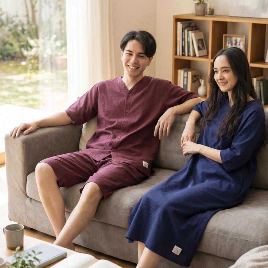 ToRiCo メンズ パジャマ コットン 綿 ルームウェア 半袖 ワッフル 夏