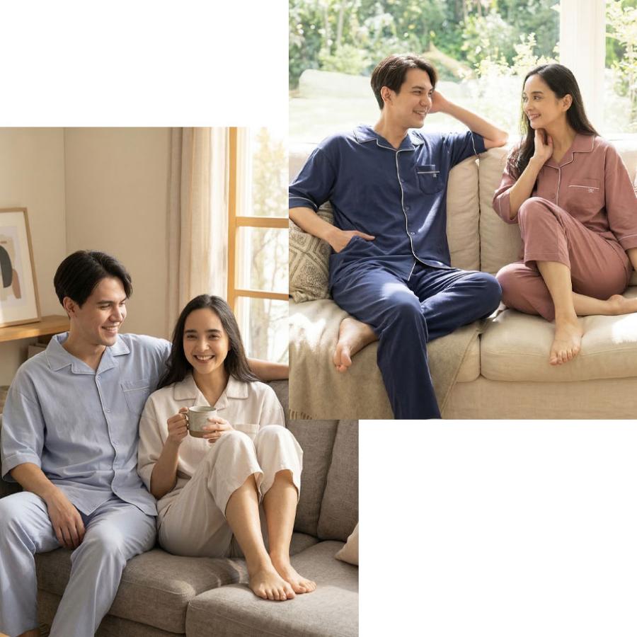 シルケット コットン パジャマ 綿100％ 七分袖 メンズ レディース ギフト プレゼント ラッピング お揃い ペア | ToRiCo | 08