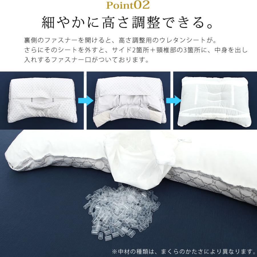 枕 肩こり 硬め 首が痛い 頭痛 首コリ 西川 日本製 高さ調節可能 備長炭パイプ わた フワリーヌ ピロフィアージュ 09-ns-7684-｜futontanaka｜08