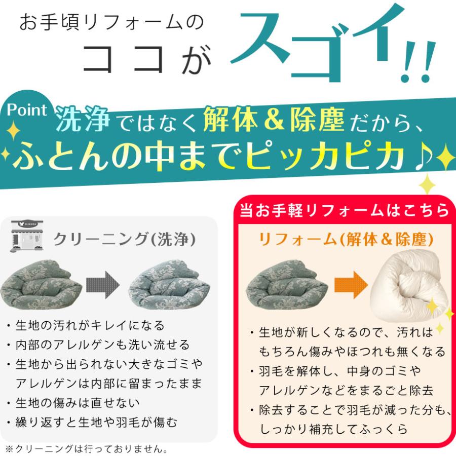 羽毛布団 打ち直し リフォーム コットン生地 綿100％ シングルサイズ